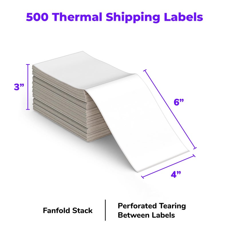 Rollo Direct Thermal Shipping Labels - Pack of 500 4x6 Thermal Labels Fanfold - Perforated and Strong Adhesive (Commercial Grade) - Image 2